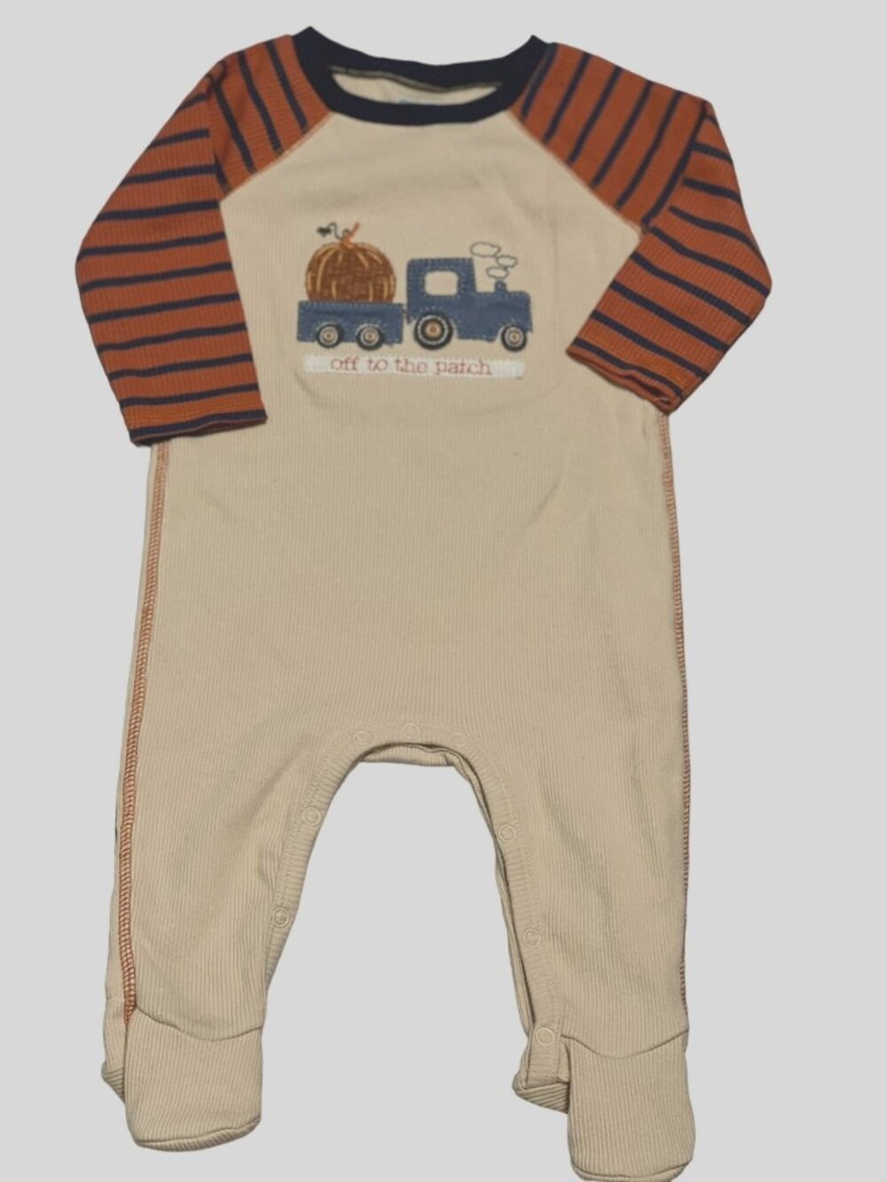 Mud Pie 3-6m NWT Halloween Fall Thanksgiving PUMPKIN Patch Tractor Romper footie